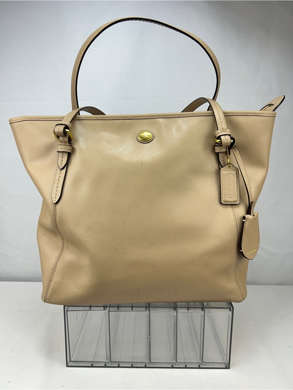 Coach Beige Leather Tote with Gold Hardware